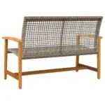 PE Rattan And Acacia Wood Garden Bench - Gray - 112 x 64 x 80cm