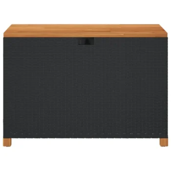 Garden Storage Box - Poly Rattan - Acacia Wood - Black - 110 x 55 x 63cm