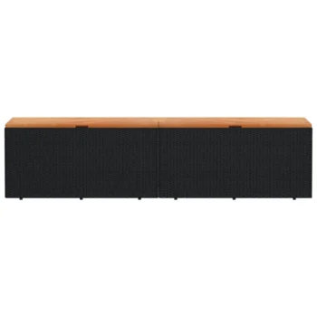 Garden Storage Box - Poly Rattan - Acacia Wood - Black - 220 x 50 x 54cm