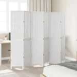 6 Panel Room Divider - Solid Paulownia Wood - White - 210-215 x 180cm