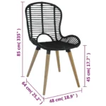 4 Natural Rattan Dining Chairs With Wooden Legs - Black