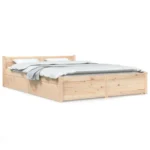 Bed Frame With Storage Drawers - Solid Pinewood - 135 x 190cm