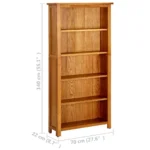 5 Tier Solid Oak Bookcase - 70 x 22 x 140cm