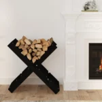 Log Storage Holder - Solid Pine Wood - Black - 47 x 39.5 x 48cm