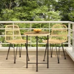 3 Piece Garden Dining Set - Poly Rattan - 48 x 62 x 84cm