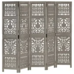 Panel Room Divider - Solid Mango Wood - Hand Carved - Grey - 200 x 165cm