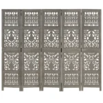 Panel Room Divider - Solid Mango Wood - Hand Carved - Grey - 200 x 165cm