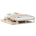 Bed Frame with Storage Drawers - Solid Pinewood - 140 x 200cm