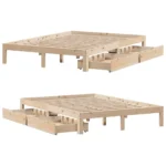 Bed Frame with Storage Drawers - Solid Pinewood - 140 x 200cm