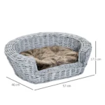 Wicker Pet Bed Willow Basket With Cushion - Grey - 57 x 46 x 17.5cm