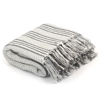 Throw Cotton Stripes - Grey & White - 220 x 250cm