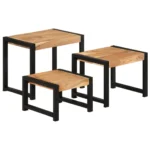 x3 Nesting Coffee Tables - Solid Acacia Wood And Steel - 45 x 45 x 50cm