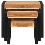 x3 Nesting Coffee Tables - Solid Acacia Wood And Steel - 45 x 45 x 50cm