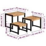 x3 Nesting Coffee Tables - Solid Acacia Wood And Steel - 45 x 45 x 50cm