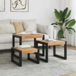 x3 Nesting Coffee Tables - Solid Acacia Wood And Steel - 45 x 45 x 50cm