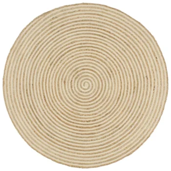 Round Handmade Jute Rug - Natural & White - 120cm