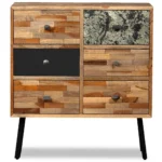 Sideboard - Solid Reclaimed Teak - Marble & Steel - 70 x 30 x 76cm