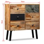 Sideboard - Solid Reclaimed Teak - Marble & Steel - 70 x 30 x 76cm