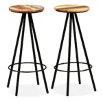2 Bar Stools - Solid Reclaimed Wood & Steel - 30 x 76cm