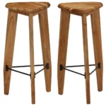 x2 Wooden Bar Stools - Solid Acacia Wood - 34 x 33 x 73cm