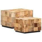2 Side-Coffee Tables - Rough Mango Wood - 50 x 50 x 35cm
