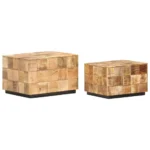 2 Side-Coffee Tables - Rough Mango Wood - 50 x 50 x 35cm