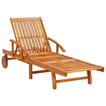 2 Sun Loungers With Wheels - Solid Acacia Wood - Adjustable