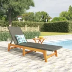 PE Rattan Sun Lounger - Acacia Wood - Black - 200 x 54 x 87cm