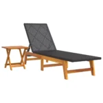 PE Rattan Sun Lounger - Acacia Wood - Black - 200 x 54 x 87cm