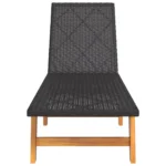 PE Rattan Sun Lounger - Acacia Wood - Black - 200 x 54 x 87cm