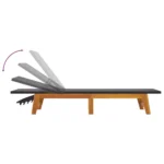 PE Rattan Sun Lounger - Acacia Wood - Black - 200 x 54 x 87cm