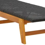 PE Rattan Sun Lounger - Acacia Wood - Black - 200 x 54 x 87cm