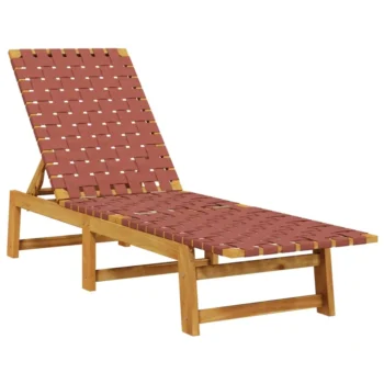 2 Sun Loungers - Webbing Fabric - Solid Acacia Wood - Adjustable Backrest