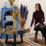 Tamarind And Resin Coffee Table - Sky Blue - 77 x 44cm