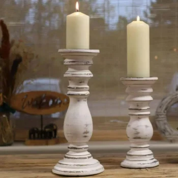 Classic Mango Wood Candle Holder - Whitewash