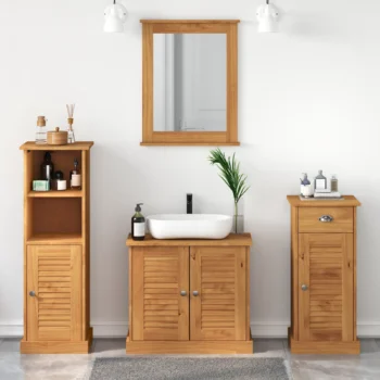 4 Piece Bathroom Furniture Set - Solid Pine Wood - Honey Brown