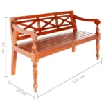 Classic Solid Mahogany Batavia Bench - Dark Brown - 123 x 50 x 81cm