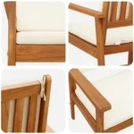 Garden Bench With Cushions - Solid Acacia Wood - 64 x 120 x 79cm