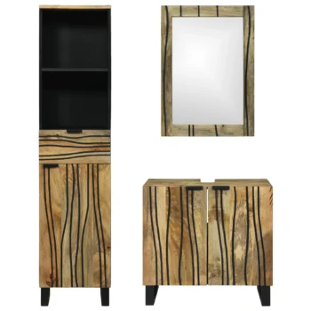 3 Piece Bathroom Furniture Set - Solid Mango Wood - light Brown