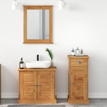 3 Piece Bathroom Furniture Set - Solid Pine Wood - Brown