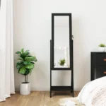 Mirror Jewellery Cabinet With LED Lights - Free Standing - Black Frame