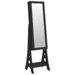 Mirror Jewellery Cabinet With LED Lights - Free Standing - Black Frame