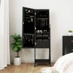 Mirror Jewellery Cabinet With LED Lights - Free Standing - Black Frame