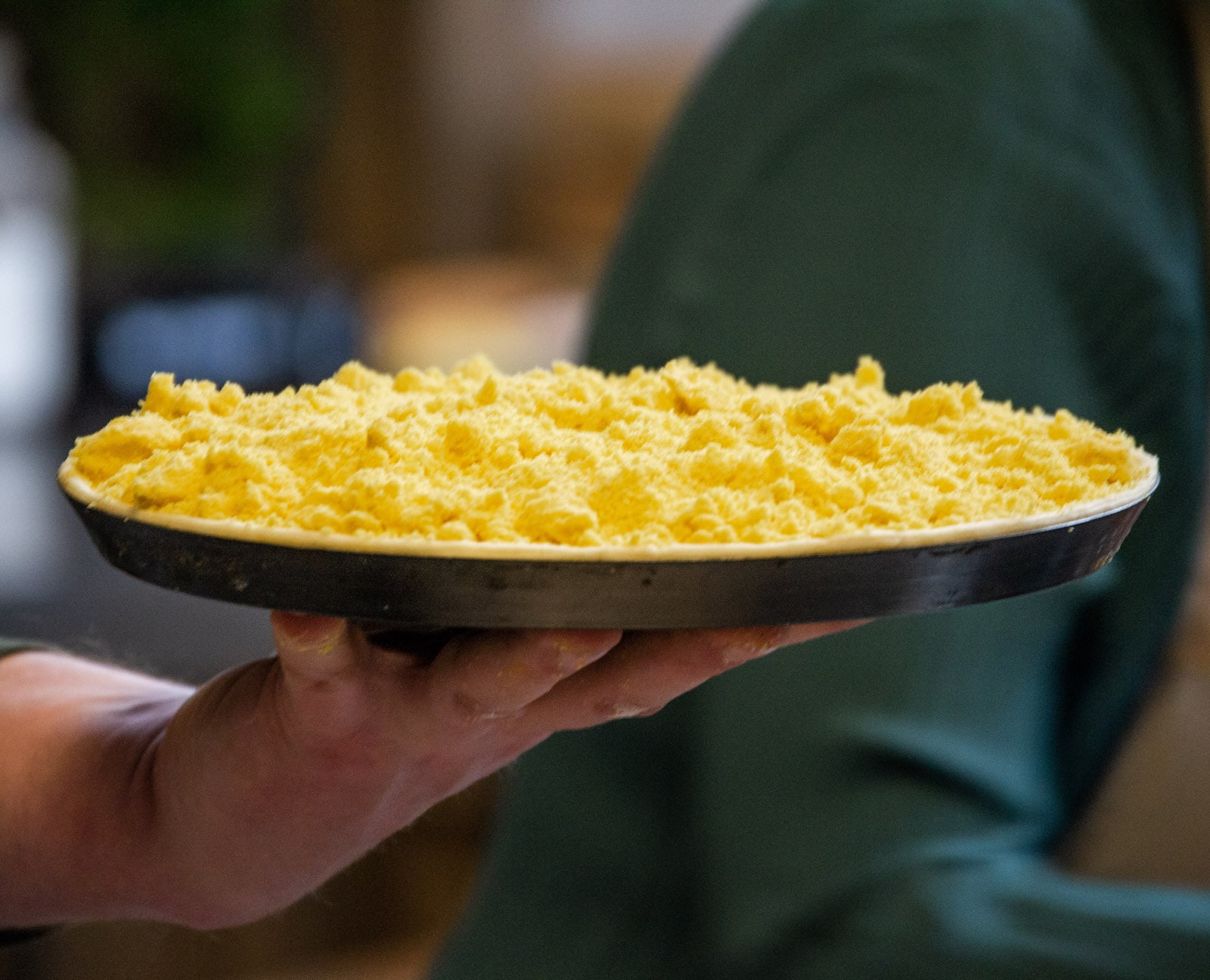 Puddingvlaai met boterkruimels