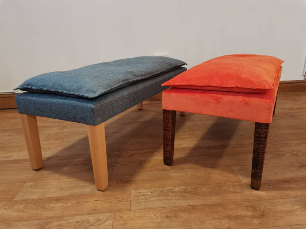 Orange and blue ottoman benches