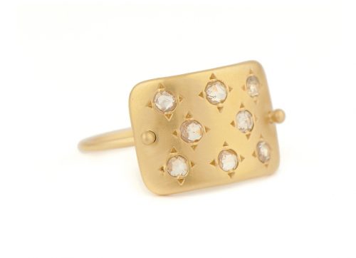 celine daoust yellow gold rose cut diamond plate ring