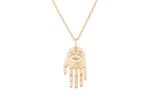 celine daoust protection believes small dharma's hand necklace