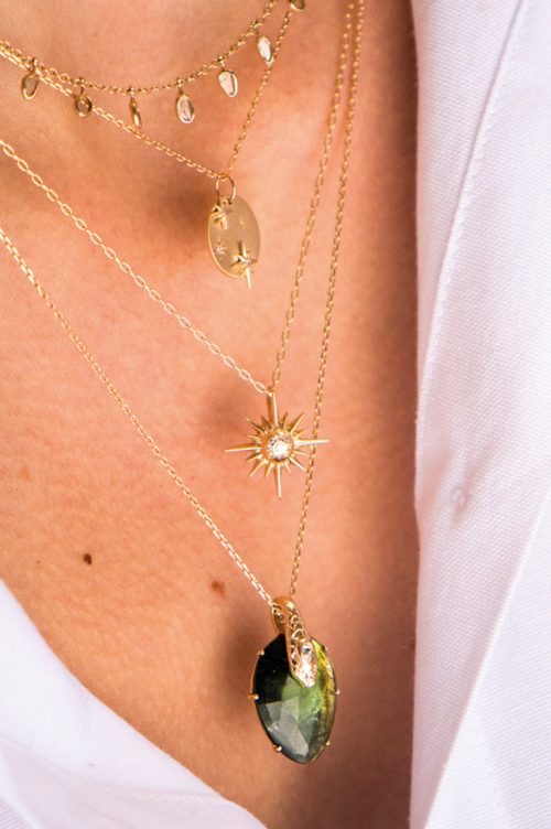 Celine Daoust 14kt Yellow Gold Stars and Universe Diamond Star Necklace