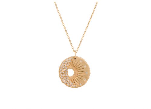 Celine Daoust Yellow Gold and Diamond Sun and Moon Medal Pendant Necklace