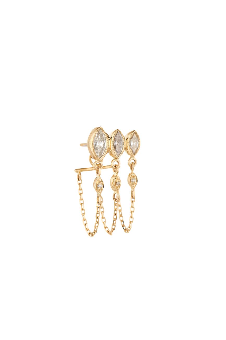 Celine Daoust Protection and Believes Triple Marquise Diamond and diamond eyes Single Chain Earring